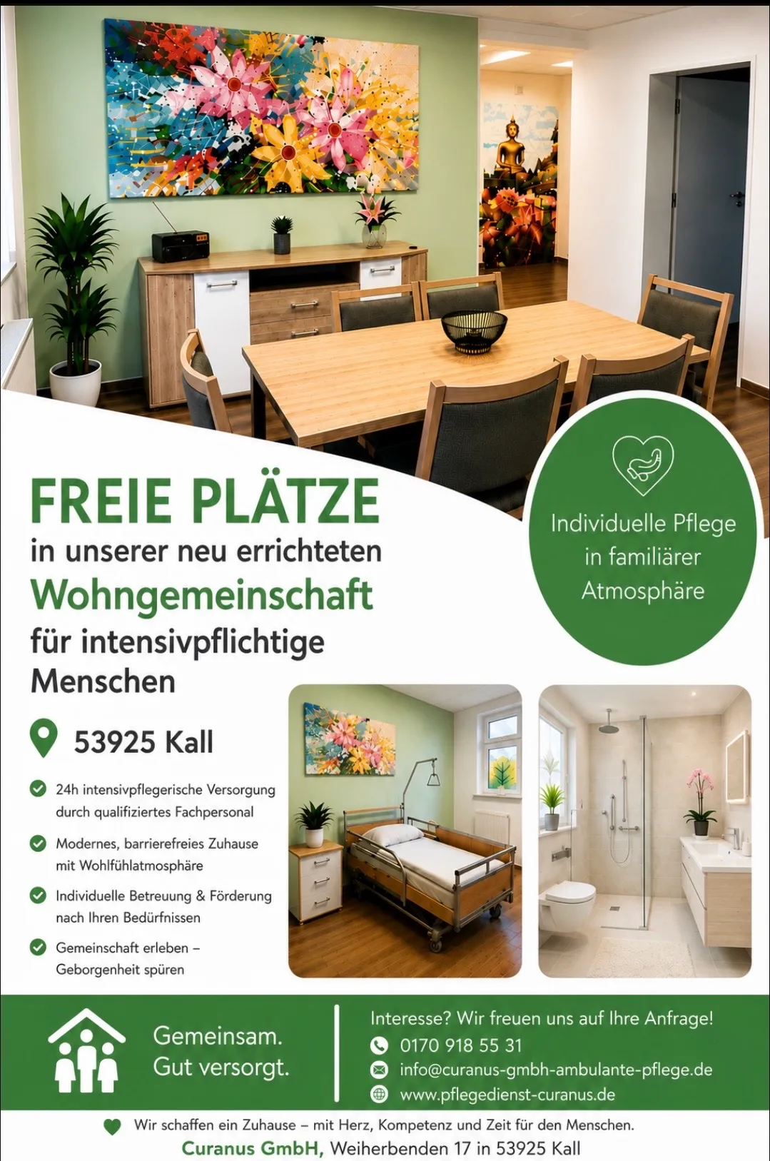 Curanus GmbH – Pflege – Szene: Familie hält die Hände eines sterbenden älteren Patienten, der mit Sauerstoff und Infusion im Bett liegt.